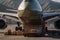 Front view of a cargo plane at the airport. Loading transport aircraft in the cargo terminal of the airport