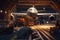 Front view of a cargo plane at the airport. Loading transport aircraft in the cargo terminal of the airport