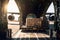 Front view of a cargo plane at the airport. Loading transport aircraft in the cargo terminal of the airport