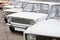 Front view on cars in Exhibition of Soviet vintage cars