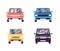 Front view of cartoon cars with people inside - isolated set