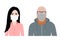 Front view cartoon vector set of a ginger bearded man and an asian woman wearing protective face mask - covid-19 safety measures