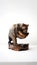 Front View Carved Wooden Bear Sculpture on Background, Animal Sculpture,