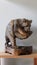 Front View Carved Wooden Bear Sculpture on Background, Animal Sculpture,