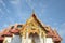 Front view church at Chulamanee Temple. sky background. Samut Songkhram province. Landmarks Thailand