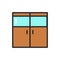 Front view closed double wood door color line icon. Isolated vector element