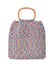 Front view of colorful handmade knitted bag