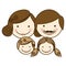 front view colorful silhouette cartoon family faces