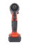 Front view of cordless 12V screwdriver powered by Li-ion battery with hexagonal chuck in red and black rubberized reinforced