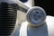 Front view of a cream colored DeSoto sedan car, Car Week, Monterey