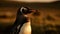 Front view of cute gentoo penguin waddling on grassy coastline generated by AI