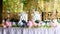 The front view of the dining table of the weeding ceremony during lunch