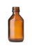 Front view of empty amber pharmacy glass bottle