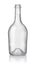 Front view of empty transparent glass liquor bottle