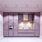 Front view fashionable kitchen in a trend style lilac color furniture and modern design