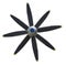 Front view of freight plane black propeller with silver cover cap. Old worn airplane air of engine part for designers.
