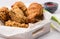 Front view fried chicken tray. High quality and resolution beautiful photo concept