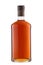 Front view full whiskey, cognac, brandy bottle isolated on white background with clipping path