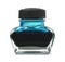 Front view of glass inkwell with blue ink