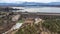 Front view of a gravity dam for irrigation and water containment and the relief channel at Bellus, in the province of Valencia,