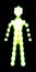 Front view of a green glowing standing human silhouette