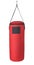 Front view of hanging red punching bag