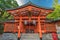 Front view of Higashimaru Jinja Shinto Shrine at Fushimi Inari Taisha. Kyoto, Japan