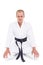 Front view of karate fighter meditating