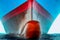 Front view of the large cargo ship bulbous bow.