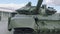 Front view of main battle tank T-72B3. Nice threaning view of military machine