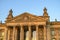 Front view from the main entrance of the parliament building of the german government in the center of Berlin. Above the pillars s