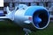 Front view of massive air intake of Soviet twinjet fighter aircraft Mig-19PM, NATO codename Farmer.