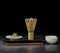 front view matcha tea with bamboo whisk. High quality photo