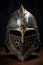 front view of a medieval knight\\\'s helmet.