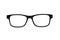Front view of Men`s eyeglasses. Black shine of frame plastic with lens clear isolated on white background