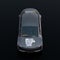 Front view of metallic gray electric car with car sharing graphic pattern on hood
