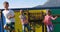 Front view of mixed-race schoolkids playing in the school playground 4k