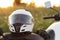 front view motorcycle helmet sitting bike. High quality photo