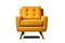 Front View Mustard Mid Century Modern Armchair On White Background. Generative AI