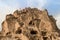 front view of old cave dwellings at Goreme National Park,