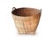 Front view of old oval wicker basket on white background. Close up of raffia basket. Storage and straw containers. Crafts and home