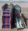 Front view of old very colorful beach chairs