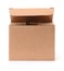 Front view of open small cardboard box