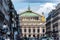 Front view of the  Paris Opera House, Palais Garnier, in Paris, France is known for its opulent Baroque style interior decor and