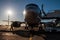 Front view of passenger aircraft ground handling at the airport