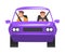 Front View of People Riding Purple Car, Male Driver Driving Vehicle, Another Man Sitting in Passenger Seat Cartoon