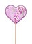 Front view of pink transparent heart shaped lollipop