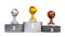 Front View of a Podium with Basketball Trophies