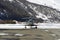 Front view of a private jet in the airport of St Moritz Switzerland in winter