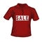 Front view of red color male t-shirt with sale text on white background. Shop retail vector creative illustration design